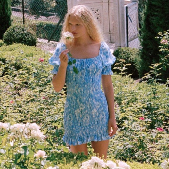 Faithfull the Brand Magnolia Mini Dress Roos Tie Dye Blue - Picture 4 of 8